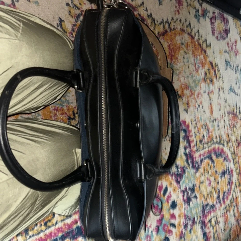 Cole Haan Black and silky blue inside Leather Briefcase messenger bag